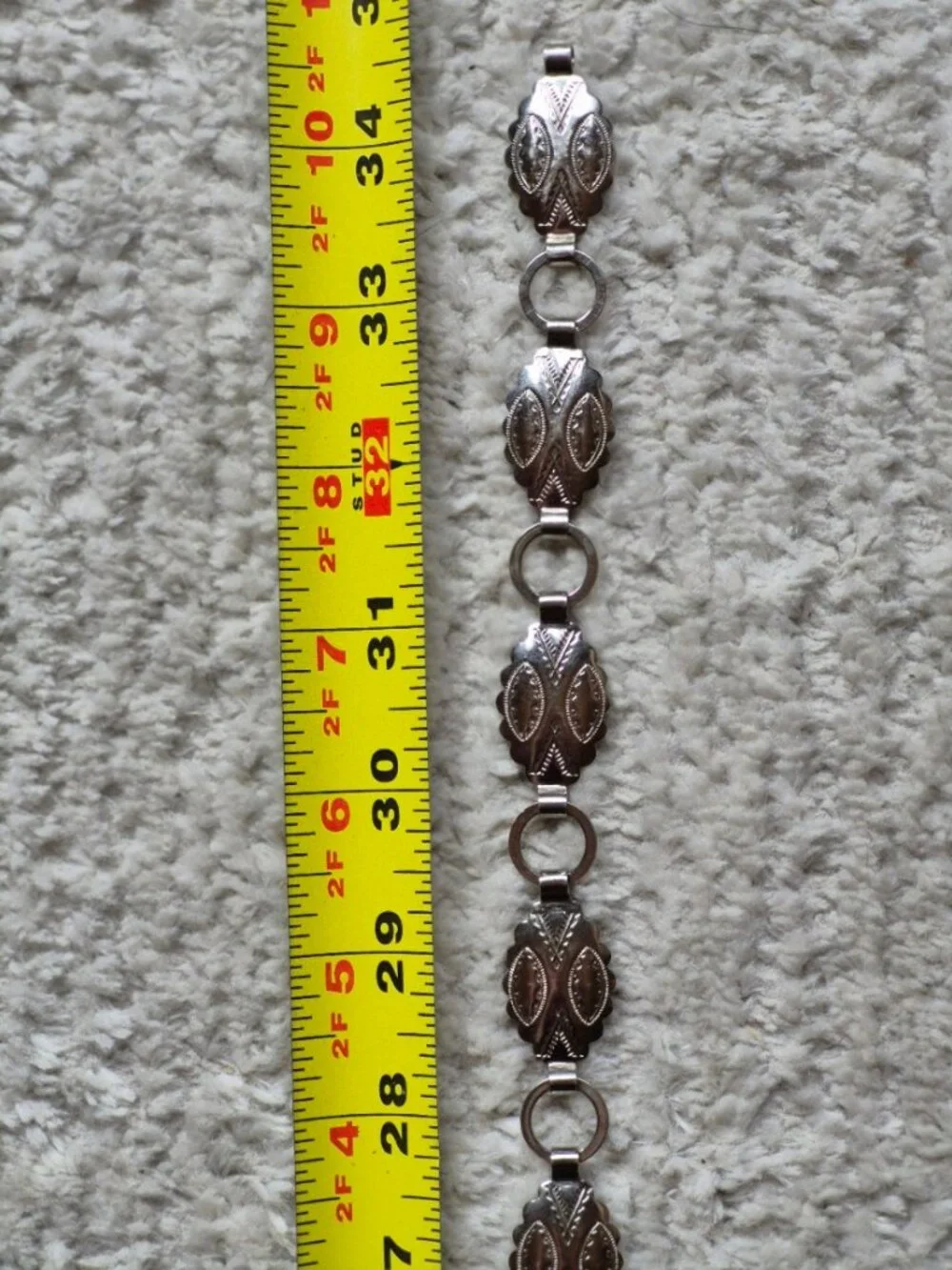 Silver Tone Concho Link Boho Belt Oval Medallions Rectangular Buckle Lightweight